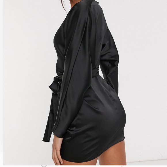 ASOS design black (thick) satin wrap v neck mini dress - Picture 11 of 11
